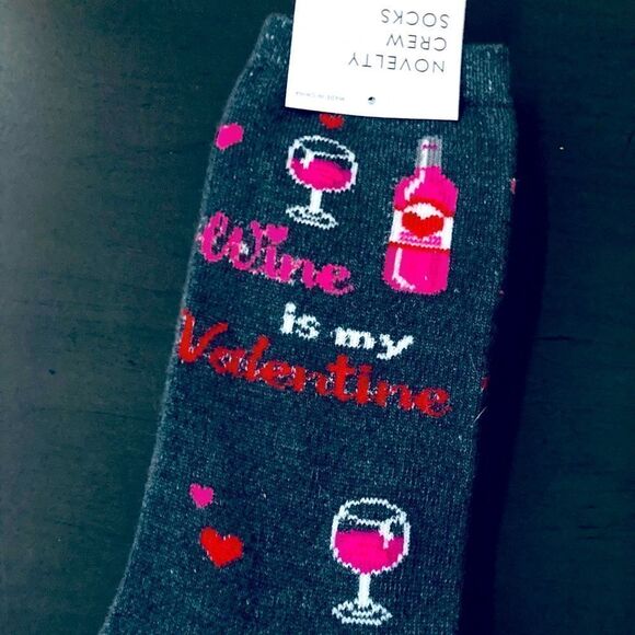 Wine is my Valentine Adult Valentines Fun Socks - Picture 1 of 3